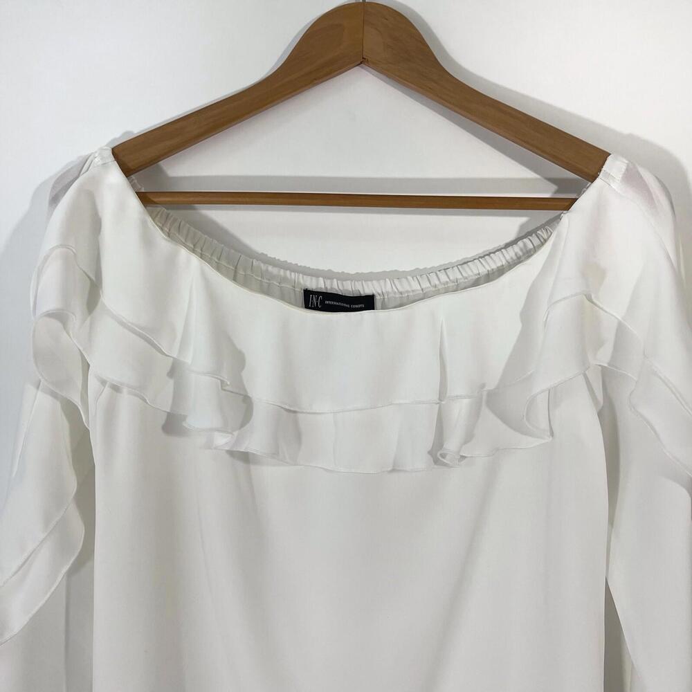 INC International Concepts Women’s Size XS Washed White Off the Shoulder Blouse - Picture 3 of 12
